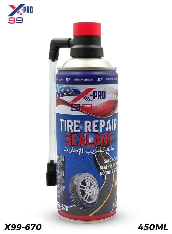 Xpro X-PRO 99 Tire Repair Sealant 450ml Instant Puncture Repair Spray for Car Bike SUV Truck Tubeless Tires with Hose No Tools Required - X99-670 - Image 1